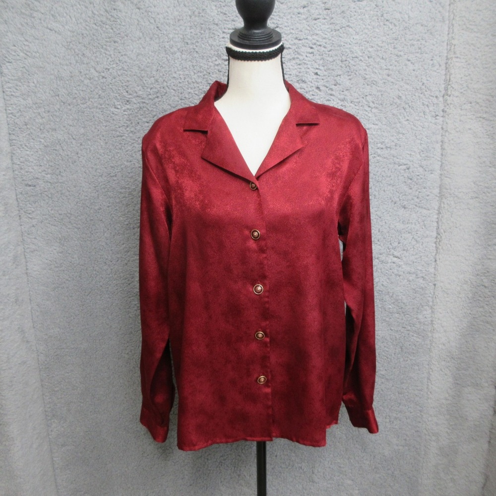 Vintage Yves St. Clair Satin Blouse Womens 10 Red Button Front Dressy Evening